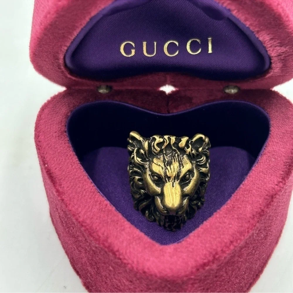 Women’s Gucci Lionhead, motif sterling silver ring size 8–8.5 made Italy